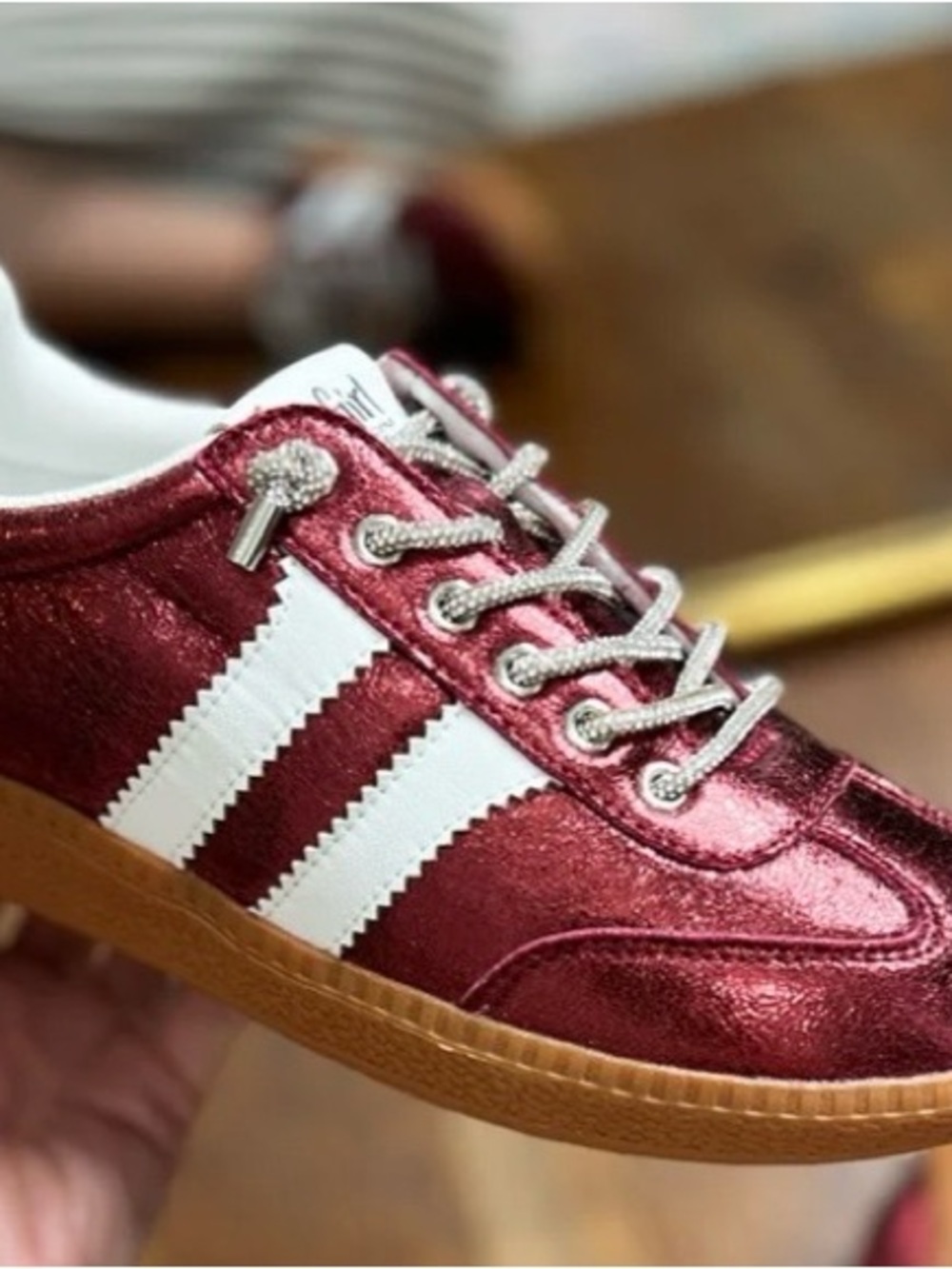 Corkys Metallic Burgundy Sneakers with White Stripes